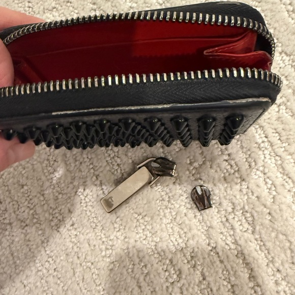 Christian Louboutin studded card coin wallet black red - Picture 8 of 15